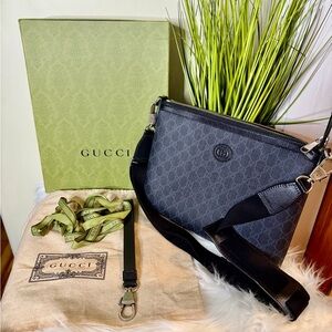 Gucci Black and Gray Monogram Shoulder Bag